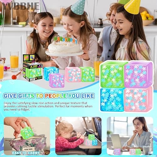 4 Pack Squeeze Cube with Glow in The Dark Snowflakes Inside，Squishy Fidget Gummy Toys ， Luminous Sensory Toys for Kids Autism , Maltose Balls for Anxiety Stress Relief Gifts for Kids thumbnail 7