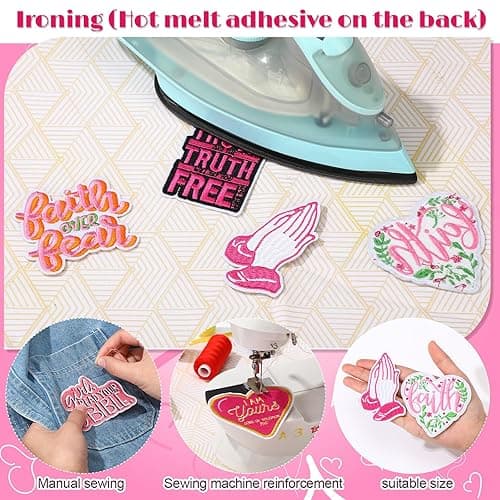 Lyrow 12 Pcs Bible Verse Christian Iron on Patches Religious Jesus Phrase Embroidery Set Christian Sew on Patches for Clothes Uniform Trucker Hat Jackets Jeans Backpack DIY Decorations(Pink Style) thumbnail 6