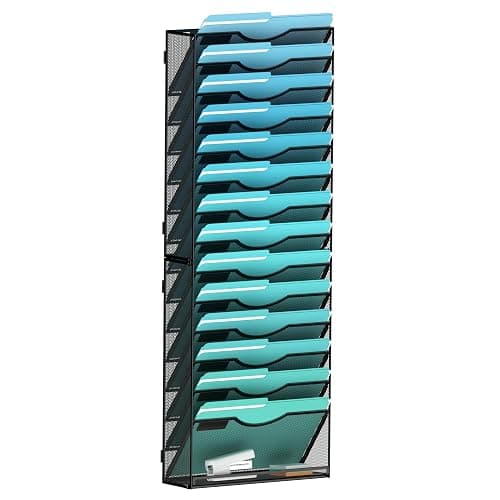 Gawerk 15-Tier Wall File Organizer Hanging Wall File Holder Wall Mount Paper Folder Organize, Mesh Magazine Document Mail Organizer Wall Organizer for Office School Home, Black - 15TIER - Image 1
