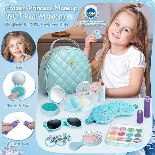Hohosunlar Play Purse for Little Girl, Princess Toy Handbag with Accessories, Pretend Play Makeup, Kids Phone, Toddler Wallet, Water Bottle, Eye Mask, Birthday Present for Girls 3 4 5 6 7 8 Year Old thumbnail 8