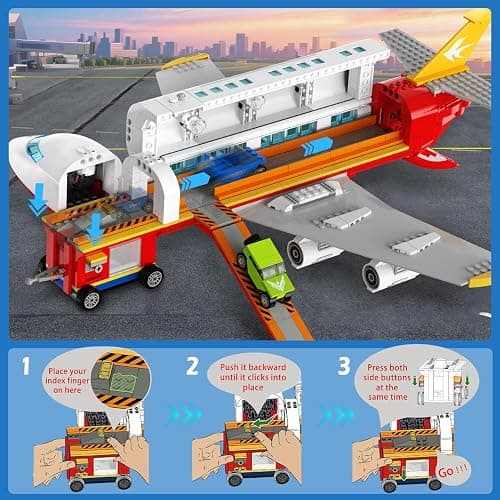HOGOKIDS 2 Style City Airplane Building Set with LED Light - Large Plane Building Blocks Switch Passenger & Cargo Projectile Toy with 3 Cars, Planes Model Toys Gifts for Adults Boys Girls Age 6-12+ thumbnail 4