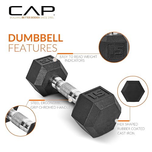 CAP Rubber Coated Hex Dumbbell Set with Storage Rack | 100–210 lb Options, Space-Saving Vertical Compact Storage for Home Gym Strength Training thumbnail 3