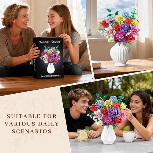 Loyratche Flower Bouquet Building Set, Compatible with Lego for Adults, 16 Rose Building Block, Artificial Flowers Botanical Collection Kit Home Decor, Gift for Her (907 PCS) thumbnail 7