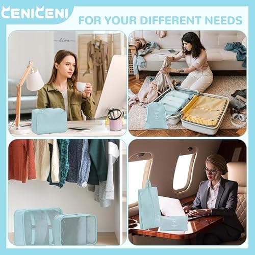 CENICENI 7 Set Packing Cubes for Travel, Gifts for Women Mom, Suitcase Organizer Bags for Luggage with Hanging Toiletry Bag and Shoe Bag, Vacation Essentials Travel Accessories Baby Blue thumbnail 6