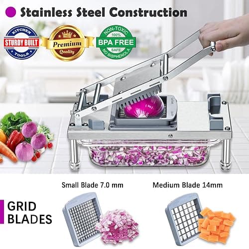 All-in-1 Vegetable Chopper with 8 Blades - Mandoline Slicer-Pro Food Chopper with Container - Veggie Salad Onion Chopper - Potato Dicer French Fry Cutter - Cheese Grater - Stainless Steel material thumbnail 3