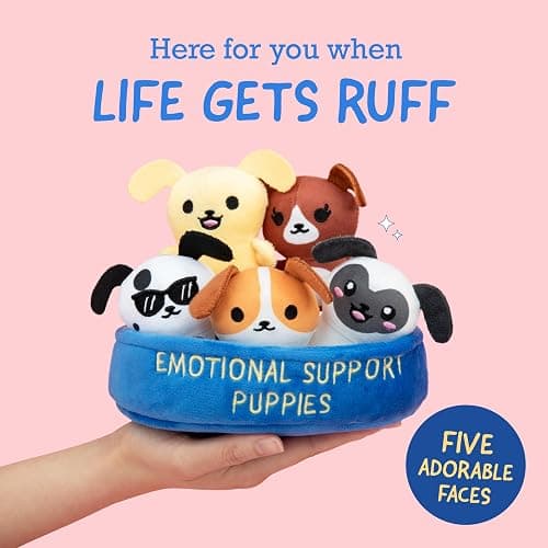 Emotional Support Puppies, Cuddly Stuffed Animals by Relatable | Plushies and Cute Stuff, Great Gift Ideas for Loved Ones of All Ages, Includes 5 Plushies with Carrying Basket thumbnail 4