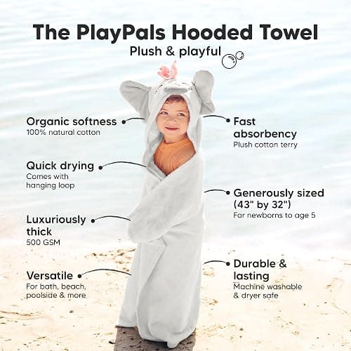 KeaBabies Organic Baby Towel with Hood for Girls, Boys - Soft, Absorbent, 100% Cotton Hooded Baby Towels for Newborns, Infants, Large Hooded Bath Towels for Babies, Kids, Toddler 1-3 (Ella) thumbnail 3