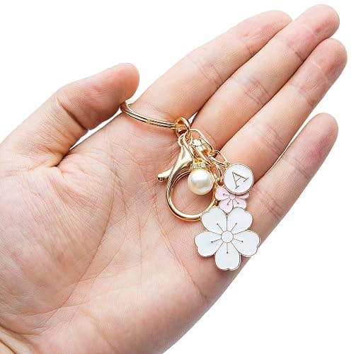 Manlosen Cute Stainless Steel Gold Keychain Initial Letter Keys Charm Gifts for Women with Key Ring Purse Charms for Handbags - White-a thumbnail 5
