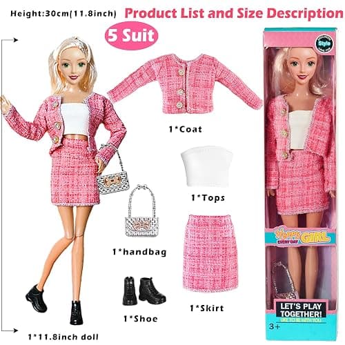 iBayda 6 Pack Fashion 11.5 inch American Toy Prinecess Dolls Playset with Outfits Dress Design and Accessories Like Handbag Hat Crown Necklace Suitcase (Gift Box Package) thumbnail 7