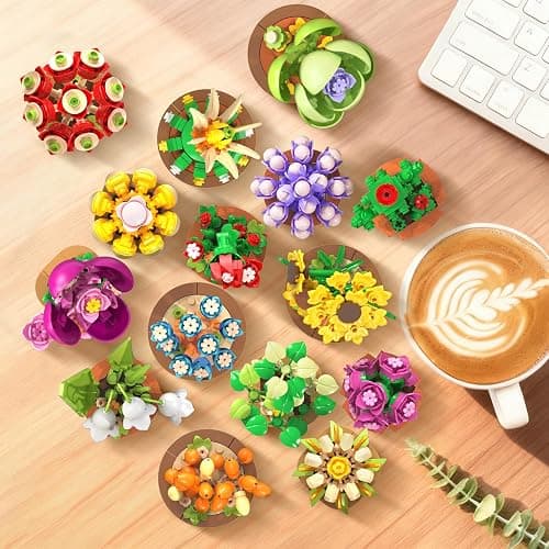 HOGOKIDS 15 Pack Flowers Succulents Mini Building Set for Adults Kids - 1314PCS Flower Plant Botanical Collection 3.6MM Bricks Toys, Christmas Home Office Décor Gifts for Women Boys Girls Age 6+ thumbnail 7