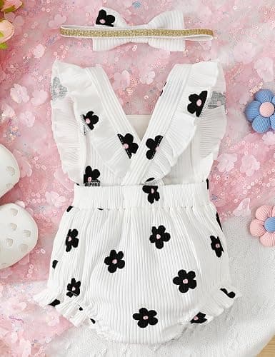 Fullfamous Baby Girl Ruffled Jumpsuit and Headband Set thumbnail 3