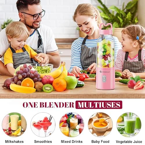 Portable Personal Blender 17 OZ/500 ML Juicer, 175W Personal Size Blender, Ideal for Smoothies, Ice Blending, Juicing, and Food Processing, Compact, Convenient, and Versatile (Pink) thumbnail 4