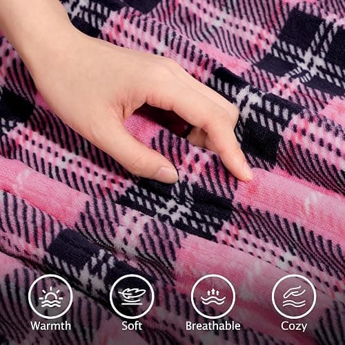 PTQ Electric Heated Blanket 50"x60",Fast Heated Throw with 8 Hours Auto Off/8 Heats Levels,Soft Pink Plaid Sherpa Electric Blanket with ETL Certification & Over-Heat Protection thumbnail 6
