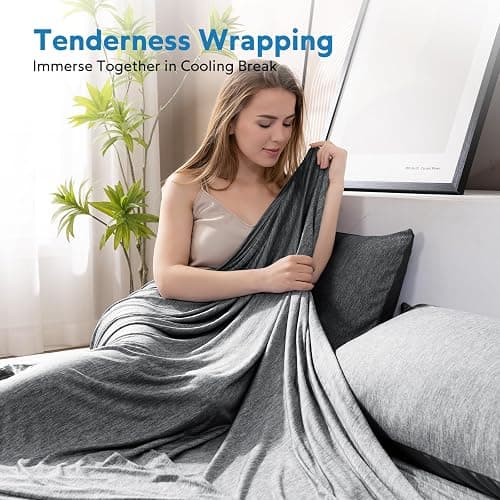 HOMFINE Cooling Blankets for Hot Sleepers - Summer Blanket Thin Lightweight Breathable Soft Double Side Enhanced Cooling for Bed Couch Sofa, Keep Cool for Night Sweats (Black, 60 x 80 inches) thumbnail 5