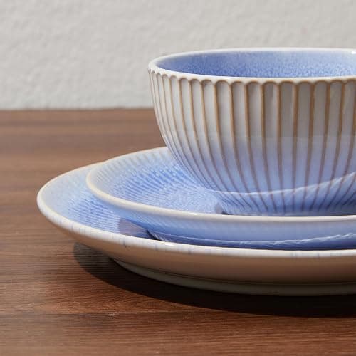 Pokini Ceramic Dinnerware Sets, Handmade Reactive Glaze Plates and Bowls Sets, Highly Chip and Crack Resistant Dish Set, Distinctive Granulated Surface Dishwasher & Microwave Safe Service for 4 thumbnail 7