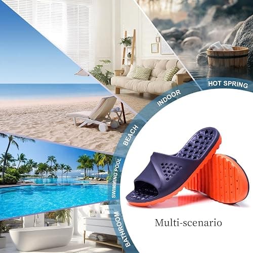 Loniuy Men's Quick-Dry Shower Slippers Non-Slip Drain Hole Shoes Lightweight Comfortable Slides for Home College Dorm Bathroom Beach Gym thumbnail 7