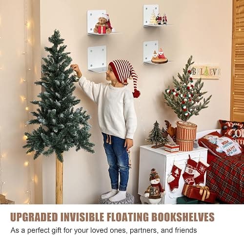Eapele Invisible Floating Bookshelf, Heavy-Duty Hanging Bookshelves, Steel Constructed Wall Mounted Hidden Bookshelf with Mounting Hardware, 4PCS White thumbnail 6