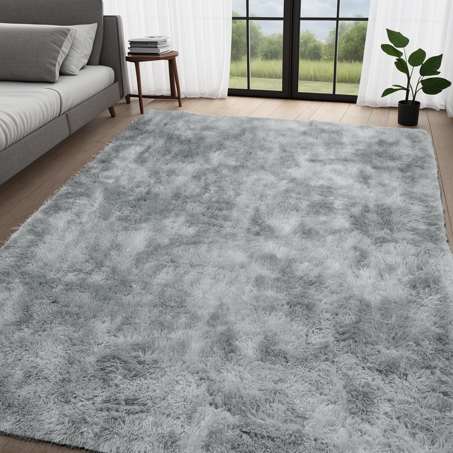 Youzi Fluffy Rugs for Bedroom Livingroom, Soft Shaggy Plush Fur Area Rug Washable Modern Tie-dye Fuzzy Gray Carpet for Entryway Bedside Floor Rug Child Playroom, 120x160cm Grey thumbnail 6