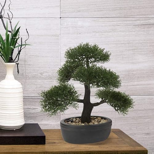 Artificial Bonsai Tree Juniper Faux Plants Indoor Small Fake Plants Decor with Ceramic Pots for Home Table Office Desk Bathroom Shelf Bedroom Living Room Farmhouse Decorations - 14" Pine thumbnail 3