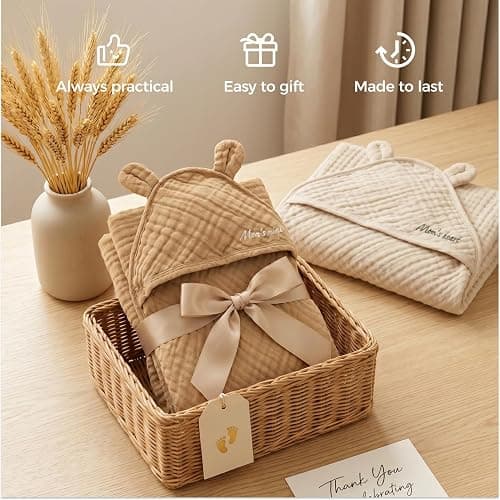 Momcozy 6-Layer Muslin Cotton Baby Towels with Hood, 32x32 Inch, Brown | 6-Layer 100% Cotton Muslin Hooded Baby Towel Set for Newborn, Infant & Toddler, Soft Absorbent Baby Bath Essentials thumbnail 8