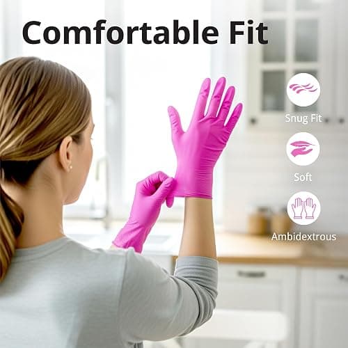SwiftGrip Powder-Free Nitrile Gloves, 3-mil, Disposable Nitrile Gloves, Latex-Free, Powder-Free - Pink/Fuchsia thumbnail 2