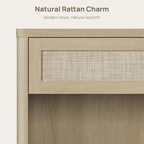 SICOTAS Night Stand Set of 2 26" Wide Large Nightstands with Drawer & Shelf Storage Rattan Bedside Table Boho End Table Tall Bed Side Tables Night Stands for Bedroom Living Room Sofa Office, Sand Oak thumbnail 6