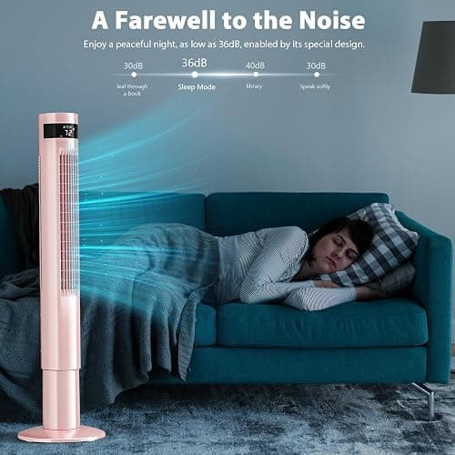 Antarctic Star 43 inch Tower Fan Portable Electric Oscillating Fan Quiet Remote Control Bladeless Floor Fan 3-Spped Wind Mode 12H Timer Bedroom Office Pink thumbnail 6
