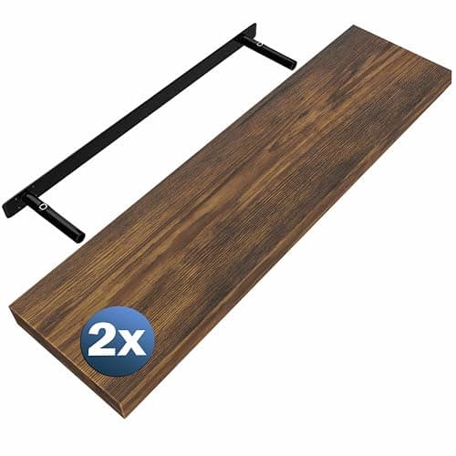 CASARIA® Set of 2 90cmx23cm Dark Oak Floating Shelf Including Bracket | Wall Shelving Living Room Kitchen Bedroom Office | 38mm Thick | Hidden Wall Fixing | 15kg Capacity MDF thumbnail 4