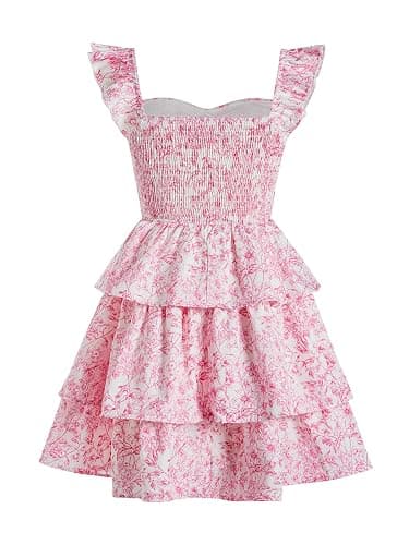 RoseSeek Girl's Floral Summer Dress Ruffle Shirred High Waist Ruched Sweetheart A Line Spring Dress thumbnail 2