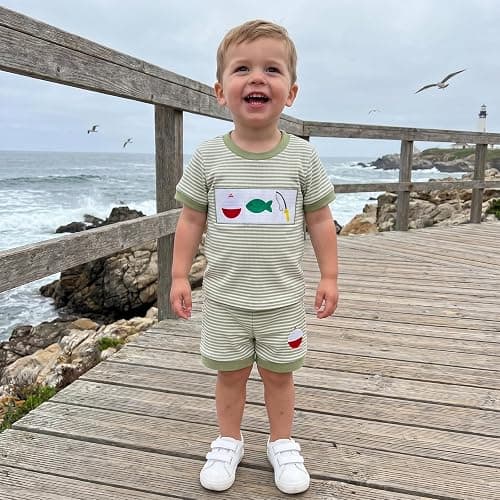 MERSARIPHY Toddler Baby Boy Girl Summer Clothes Embroidery Stripe T-shirt Tops Shorts Sets 6 12 18 Months 2T 3T Casual Outfit thumbnail 3