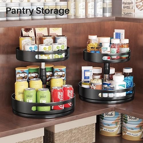 Lazy Susan Organizer Spice Rack - 2 Tier Height Adjustable Spice Organization for Cabinet, Metal Seasoning Organizer Lazy Turntable Spice Organizer for Table Top Pantry Kitchen Storage (10 inch) thumbnail 2