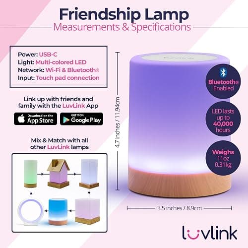 LuvLink Friendship Lamp v2.0 - Long Distance WiFi Touch Lamps for Couples, Friends & Family | Stay Connected from Anywhere – Easy App Setup – No Subscription (Set of Two) thumbnail 3