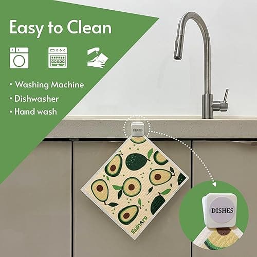 Eulnars Swedish Dishcloths for Kitchen, 8 Pack Reusable Paper Towels with Clips, Non-Scratch Swedish Kitchen Towels, Super Absorbent Cellulose Sponge Cloths, Dishwasher Safe, No Odor - Fruit Party thumbnail 3