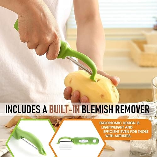 Spring Chef Swivel Vegetable Peeler for Kitchen w/Soft Grip Handle, Green | Premium Potato Peeler w/ Ultra Sharp Stainless Steel Blades, Multifunctional Veggie Peeler for Apple, Carrot, Cucumber, Fruit thumbnail 5