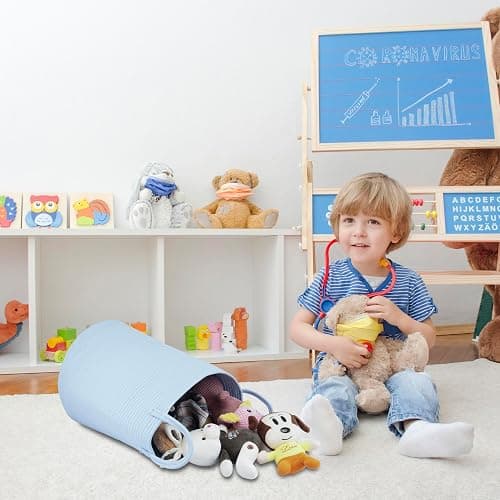 XUANGUO Cotton Rope Laundry Basket Hamper for Clothes Woven Storage Basket for Living Room Bedroom Boho Tall Rope Baskets for Blanket Toys Pillow Towels Baby Nursery Hamper Bin light blue thumbnail 7