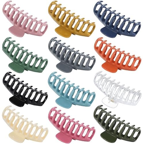12 Pack Hair Claw Clips Large 4.3 Inch Hair Clips Stylish Barrettes in 12 Colors for Women - Image 1
