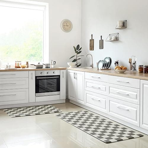 Ohocut Checkered Kitchen Mats for Floor Set of 2, 2 Pcs Black White Cushioned Non Slip Runner Rugs for Kitchen/Sink/Laundry, Comfort Aesthetic Cute Anti-Fatigue Foam Floor Mat 17.3"x29.5"+17.3"x47.2" thumbnail 8