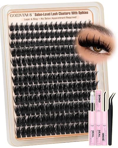 Manga Lash Clusters Kit with Spikes Wispy Fluffy Cluster Eyelash Extensions Kit Anime Eyelashes Clusters Reusable Faux Mink Fairy Individual Lash Extension Kit (D Curve 12-18mm 204 pieces) - Image 1