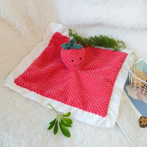 Apricot Lamb Stuffed Fruit Strawberry Security Blanket Infant Nursery Character Blanket Luxury Snuggler Plush Baby Lovey(Strawberry) thumbnail 5