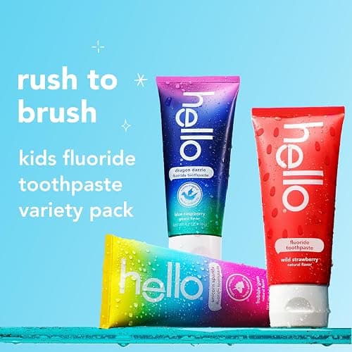 hello Kids Fluoride Toothpaste Variety Pack, 3 Pack, 4.2 oz | Bubble Gum, Strawberry, and Blue Raspberry Flavors, Safe for Kids Ages 2 and Up, Prevents Cavities, Polishes, and Brightens thumbnail 2