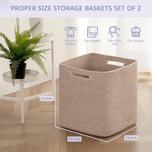 OIAHOMY Storage Cubes, 13 Inch Cube Storage Organizer, Collapsible Storage Bins, Baskets for Organizing, Storage Bins for Shelves-Brown, 3-PACK thumbnail 3