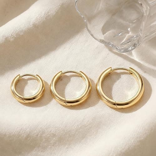 Aidomiya Gold Hoop Earrings for Women 14K Gold Earrings for Women | Chunky Gold Hoop Earrings Small Hypoallergenic Lightweight 14K Gold Hoop Earrings Gold Huggie Hoops Earrings 13/18/22mm thumbnail 6