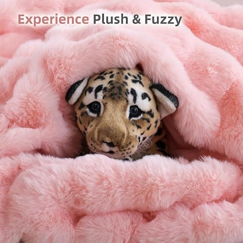 Smoofy Faux Fur Throw Blanket for Couch – Blush Pink Fluffy Cozy Rabbit Fleece, Plush Soft Bubble Blanket for Sofa & Bed, for Mom, Warm Fuzzy Home Room Decor Throw 50" x 60" thumbnail 7