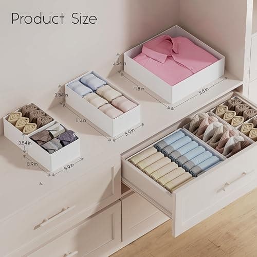 Homsorout Drawer Organisers Foldable Drawer Dividers - 10 Pack Fabric Clothes Wardrobe Storage Boxes Drawer Dividers Cubes for Baby Clothing, Socks, Underwear, Ties, Bedroom - White thumbnail 2