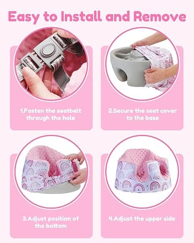 BOMOLOUR Seat Cover Compatible with Bumbo and Nuby Seat, Removable Breathable Baby Floor Seat Cover for Boys and Girls, Seat Not Included (Pink Rainbow) thumbnail 9