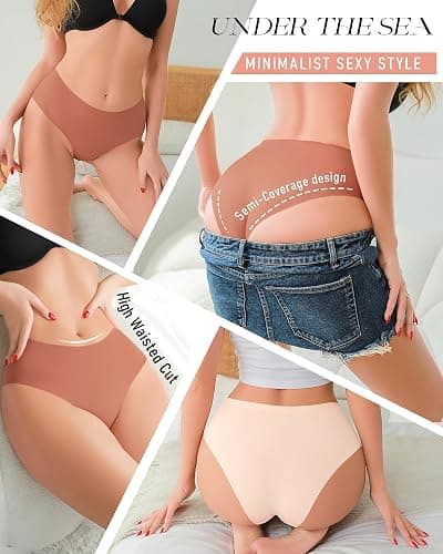 UNDER THE SEA Seamless Underwear for Women Mid Rise Brief Sexy No Show Bikini Panties Womens Cheeky 5 Pack XS-XL… thumbnail 2
