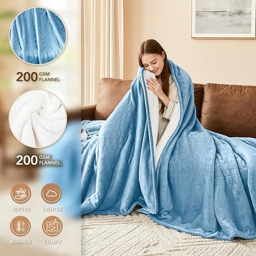 Homemate Heated Electric Blanket Twin 62"x84" Heating Throw Blanket | Fast Heating with 10 Heating Levels 8 Hours Auto Off Over-Heated Protection Warm Soft Flannel Winter Gifts for Women ETL thumbnail 4
