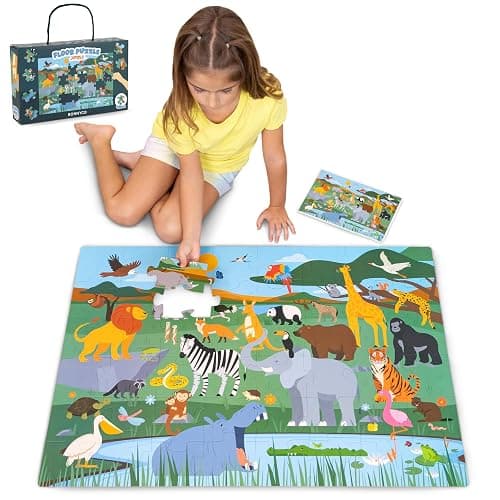 BONNYCO Giant Floor Puzzles for Kids of Jungle Animals with 48 Large Pieces. Safari Jumbo Puzzle 36.2 x 24.4 in, Gifts for Boys and Girls, Educational Kids Toys Ages 2-8 - Image 1