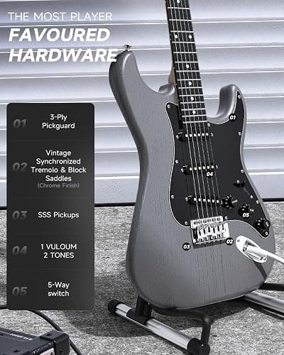 DONNER DST-80 Electric Guitar 39” Beginner Electric Guitar Kit with Amp, Classic SSS Pickup Complete with Gig Bag, Tuner, Capo, Strap, Picks, and Free Online Lessons thumbnail 2