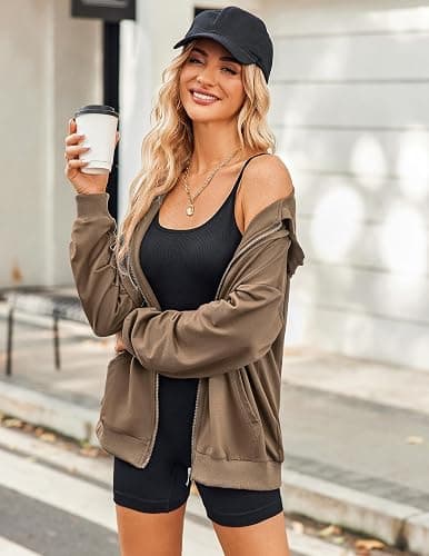 Zeagoo Women's Lightweight Hoodies Full Zip Up Oversized Sweatshirts with Pockets Long Sleeve Thin Casual Hooded Jackets thumbnail 4